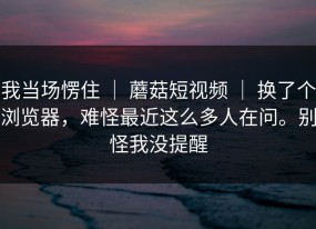 我当场愣住 ｜ 蘑菇短视频 ｜ 换了个浏览器，难怪最近这么多人在问。别怪我没提醒