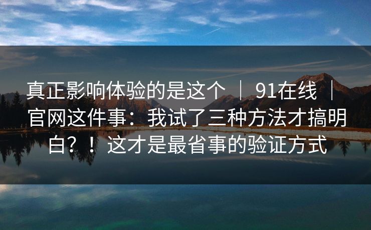 真正影响体验的是这个 ｜ 91在线 ｜ 官网这件事：我试了三种方法才搞明白？！这才是最省事的验证方式